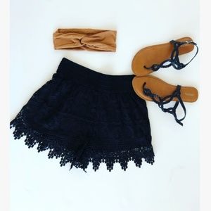 Black Crochet Shorts with Elastic Waistband